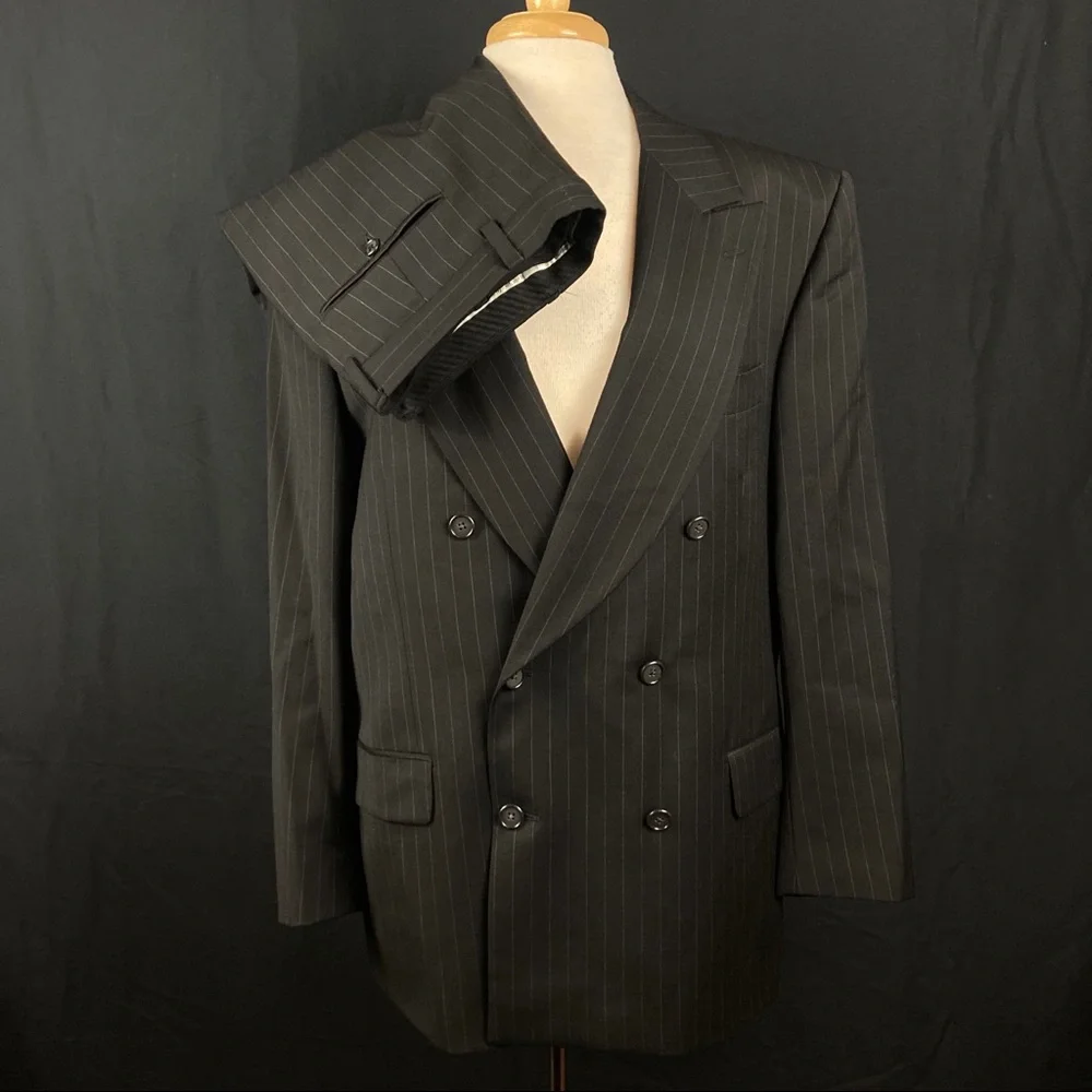 Vintage YSL Men's Black Pinstripe Double-Breasted Blazer